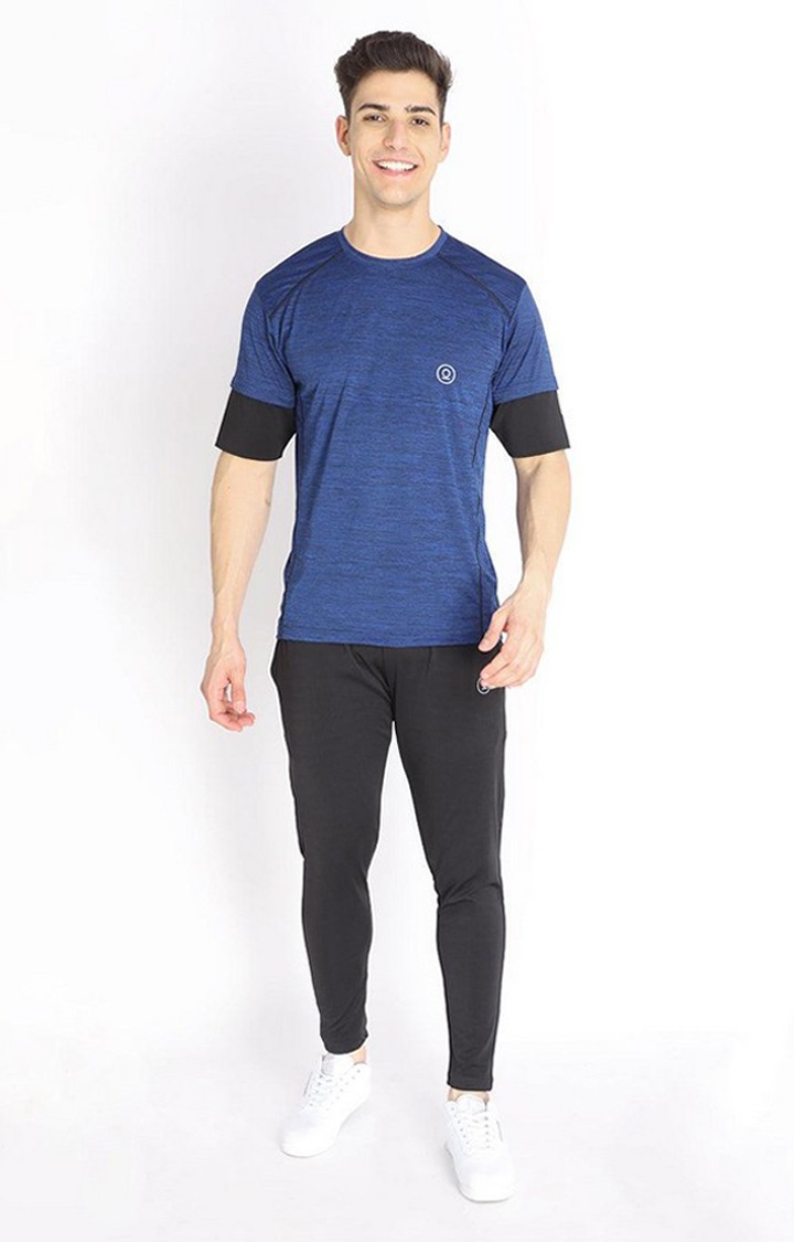 Men's Blue Melange Textured Polyester Activewear T-Shirt