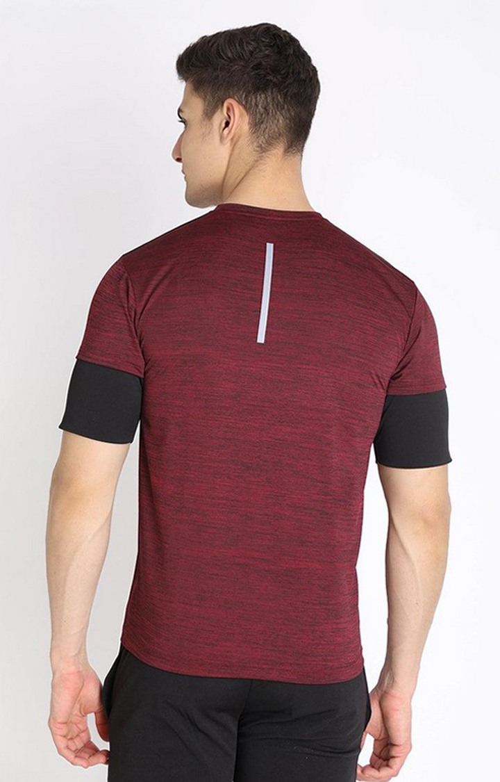 Men's Red Melange Textured Polyester Activewear T-Shirt