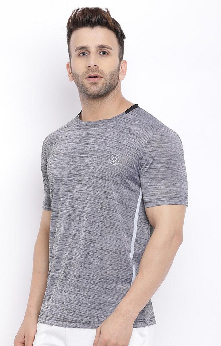 Men's Grey Melange Textured Polyester Activewear T-Shirt