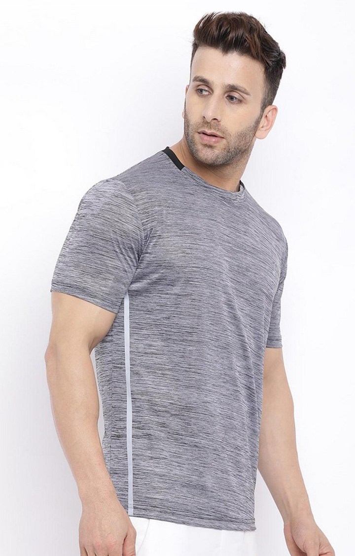 Men's Grey Melange Textured Polyester Activewear T-Shirt