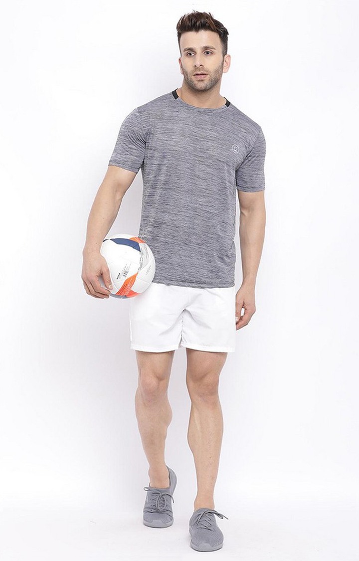 Men's Grey Melange Textured Polyester Activewear T-Shirt