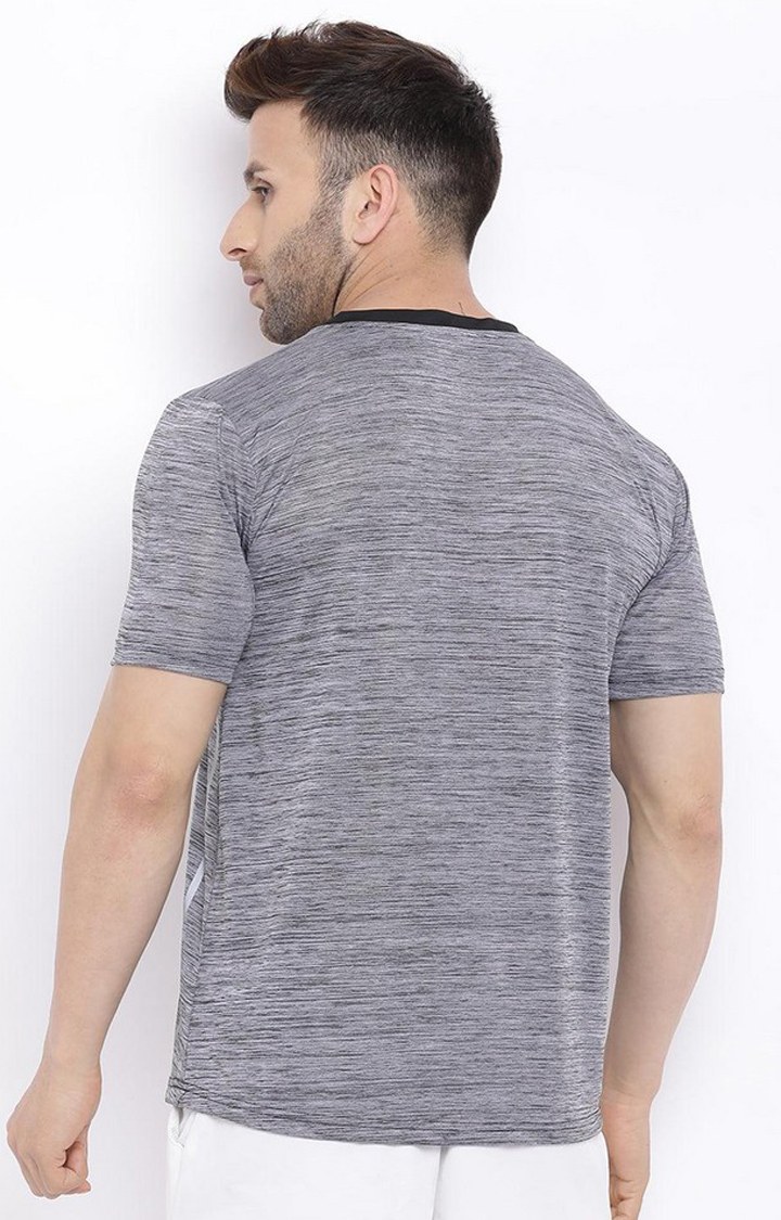 Men's Grey Melange Textured Polyester Activewear T-Shirt