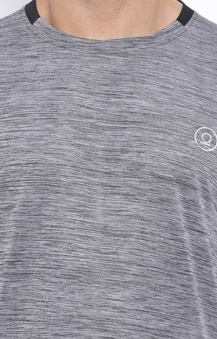 Men's Grey Melange Textured Polyester Activewear T-Shirt