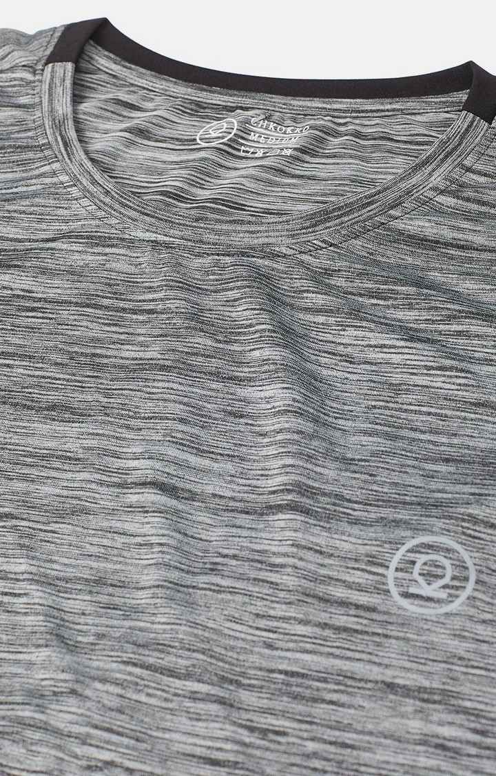 Men's Grey Melange Textured Polyester Activewear T-Shirt