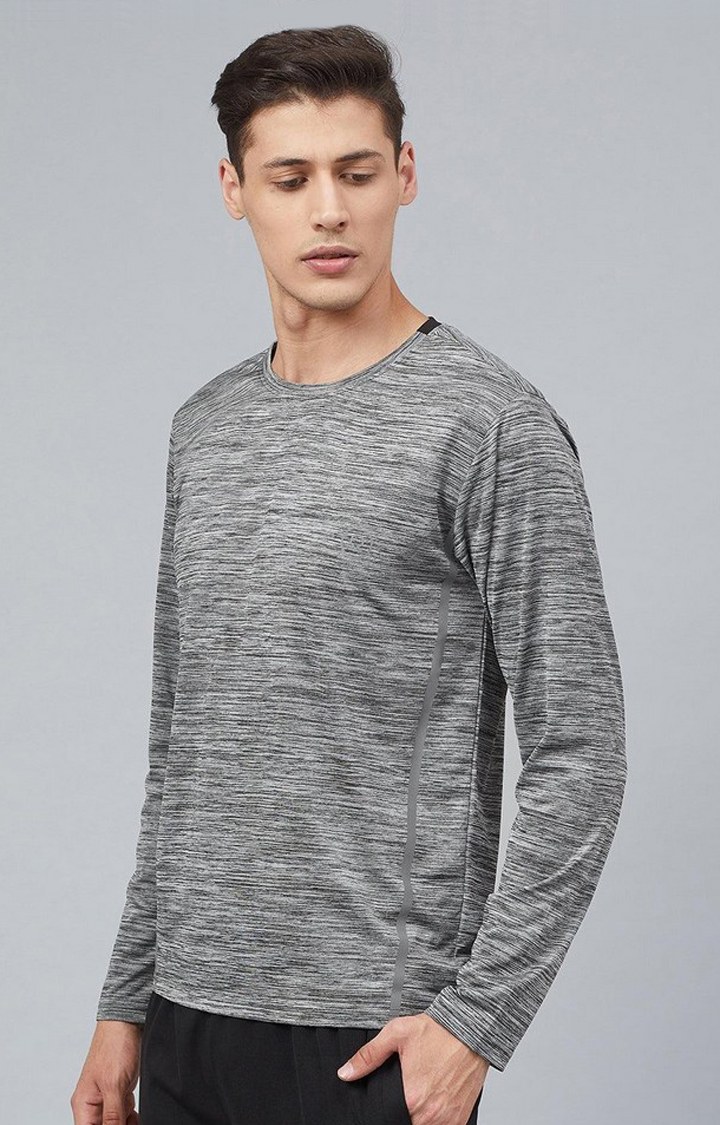 Men's Grey Melange Textured Polyester Activewear T-Shirt