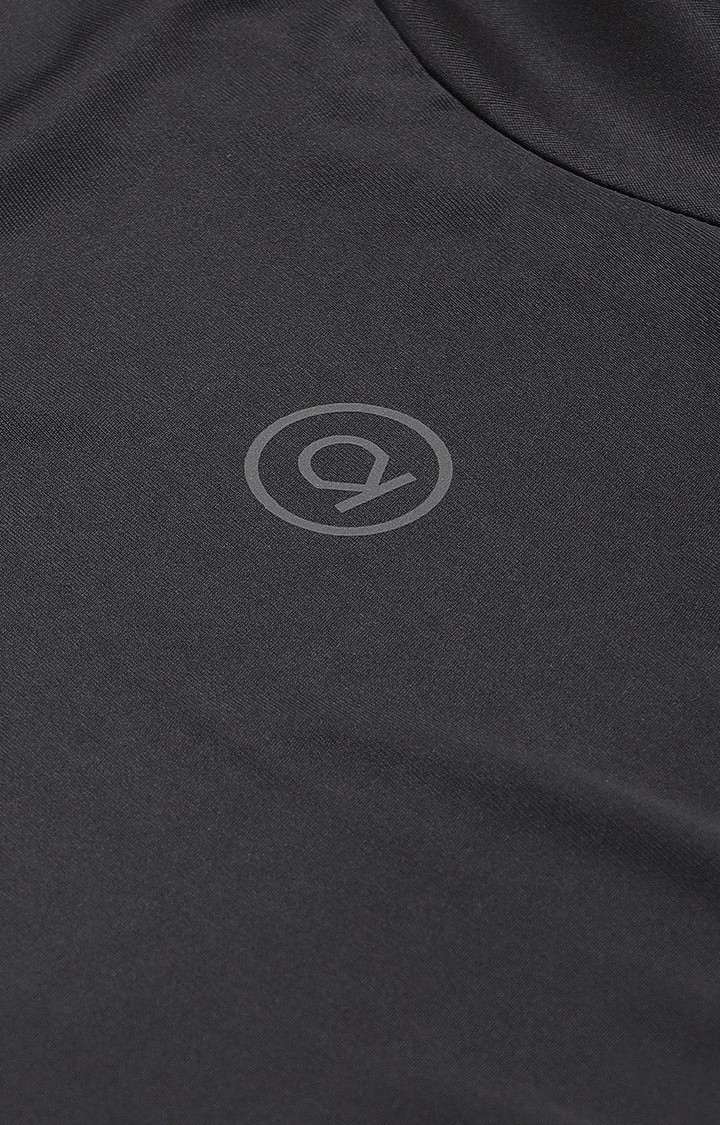 Women's Black Solid Polyester Activewear T-Shirt