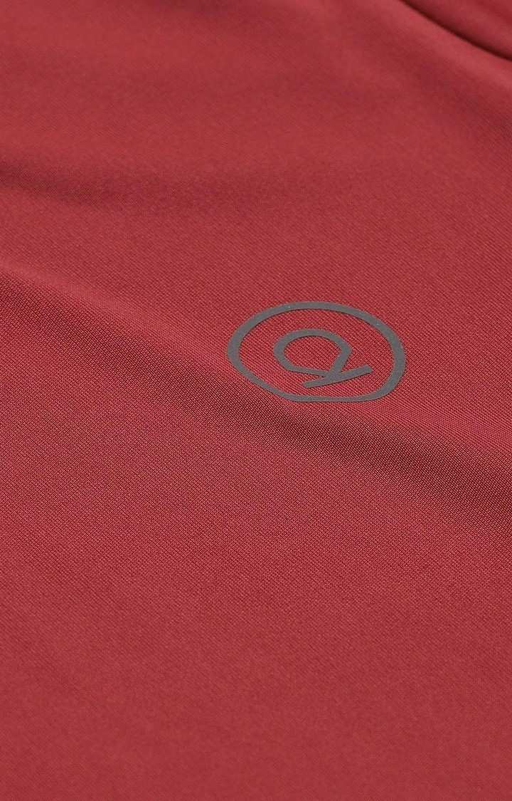 Women's Red Solid Polyester Activewear T-Shirt