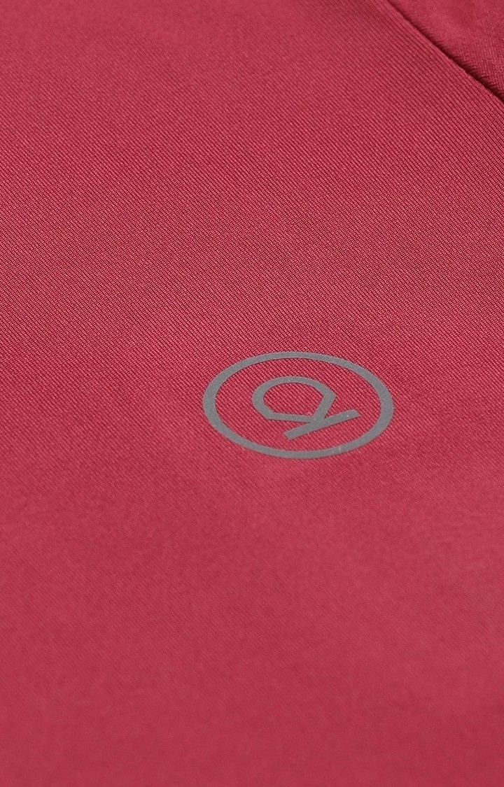 CHKOKKO | Women's Red Solid Polyester Activewear T-Shirt 4
