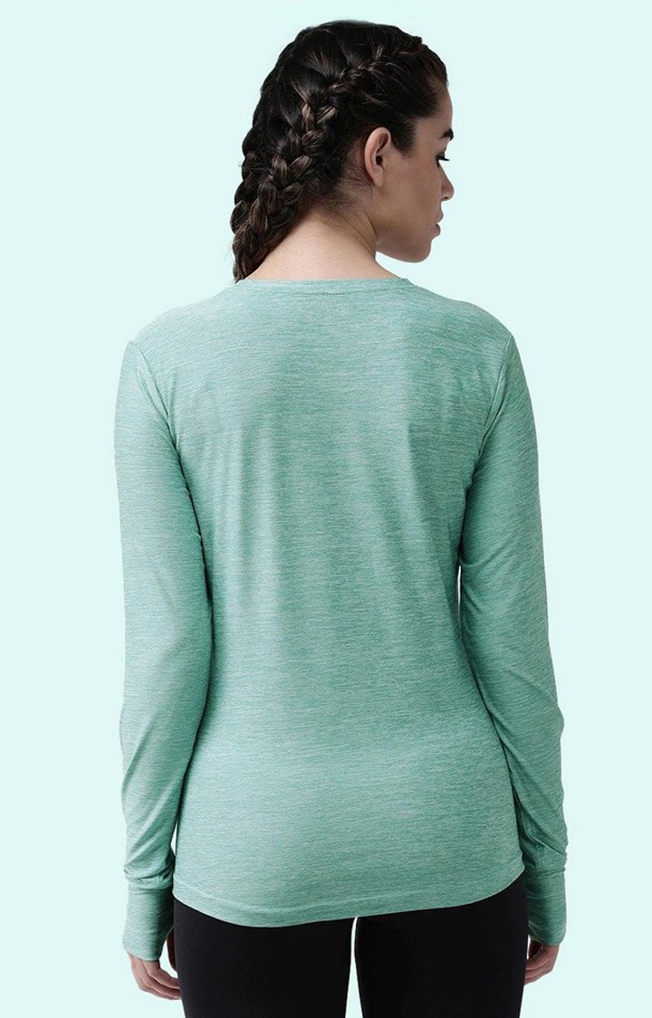 Women's Green Melange Textured Polyester Activewear T-Shirt
