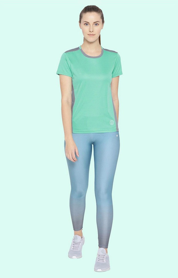 Women's Green Solid Polyester Activewear T-Shirt