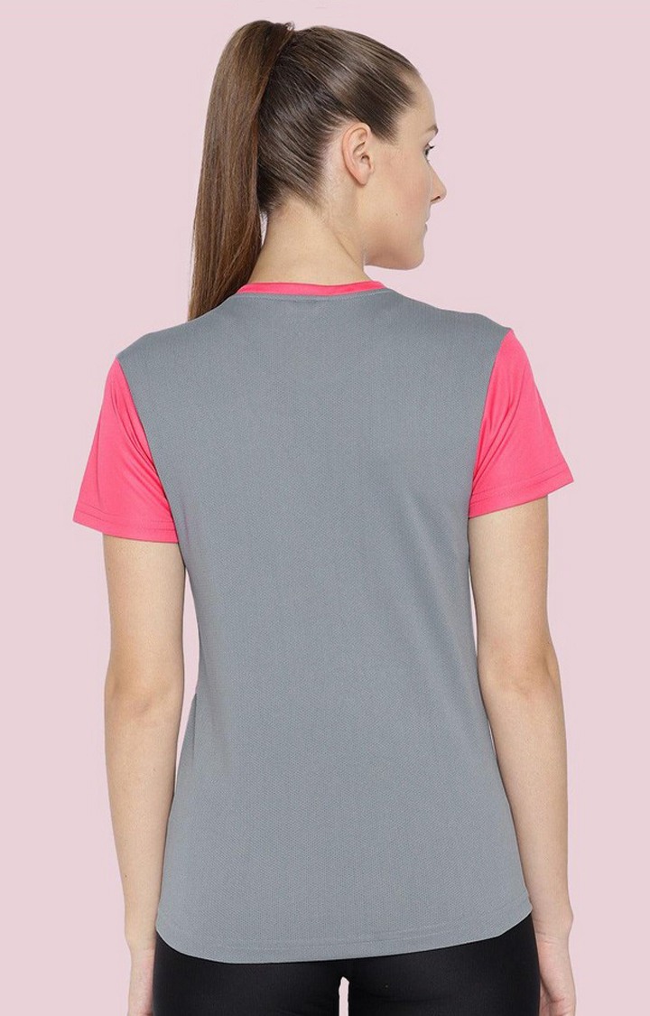 Women's Pink Solid Polyester Activewear T-Shirt