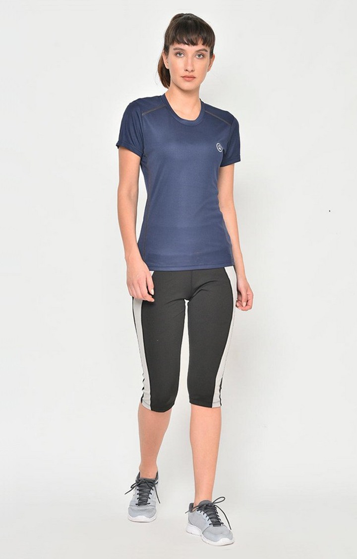 Women's Blue Solid Polyester Activewear T-Shirt
