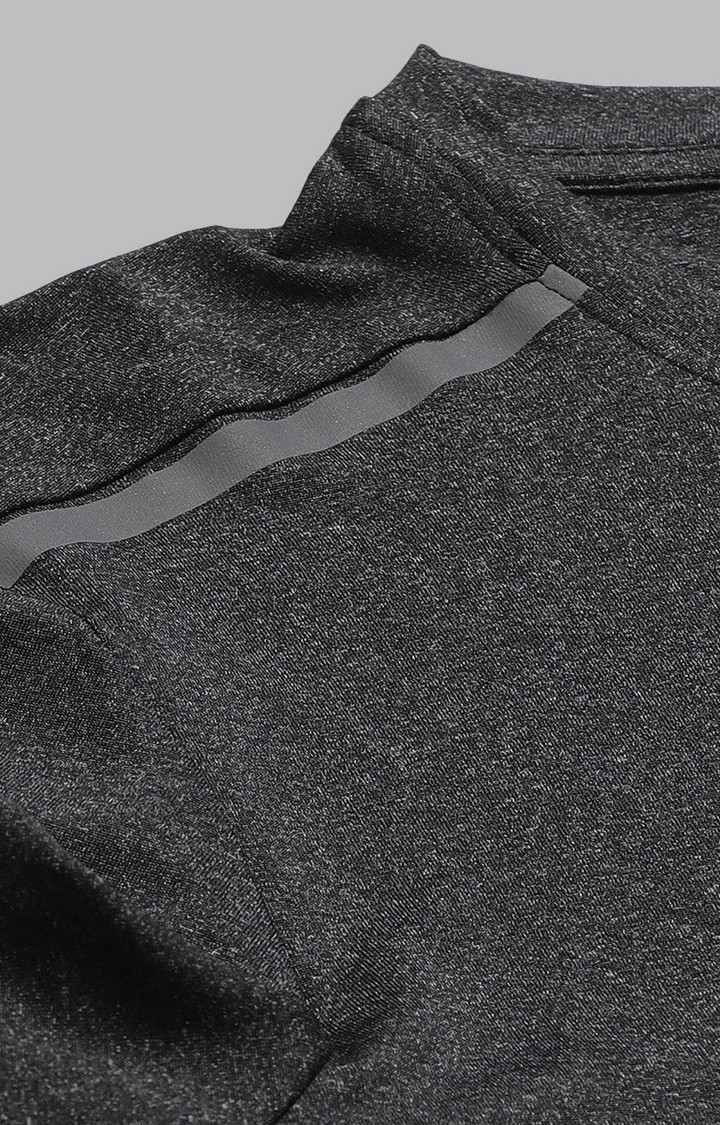 Women's Dark Grey Melange Textured Polyester Activewear T-Shirt