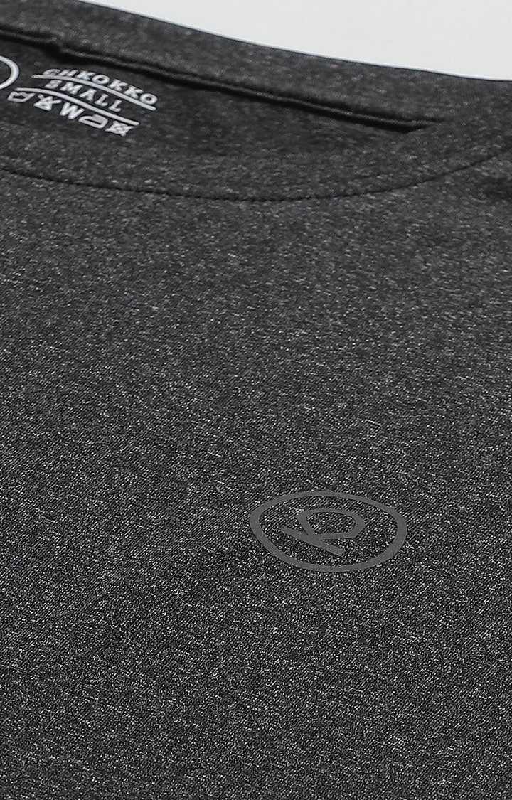 Women's Dark Grey Melange Textured Polyester Activewear T-Shirt