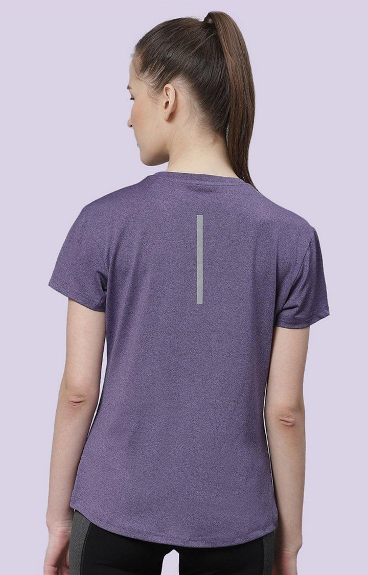 Women's Purple Melange Textured Polyester Activewear T-Shirt