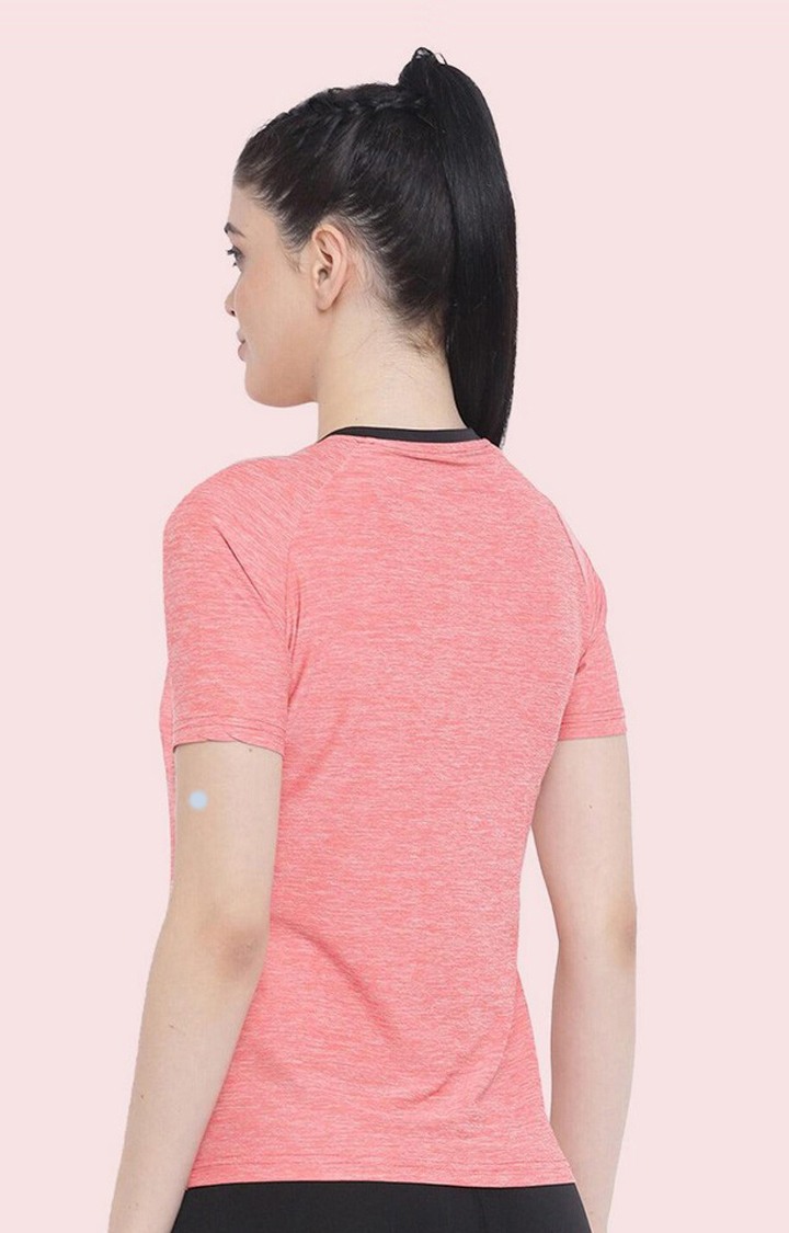 Women's Pink Melange Textured Polyester Activewear T-Shirt