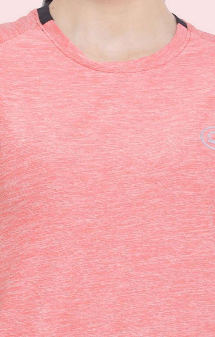 Women's Pink Melange Textured Polyester Activewear T-Shirt