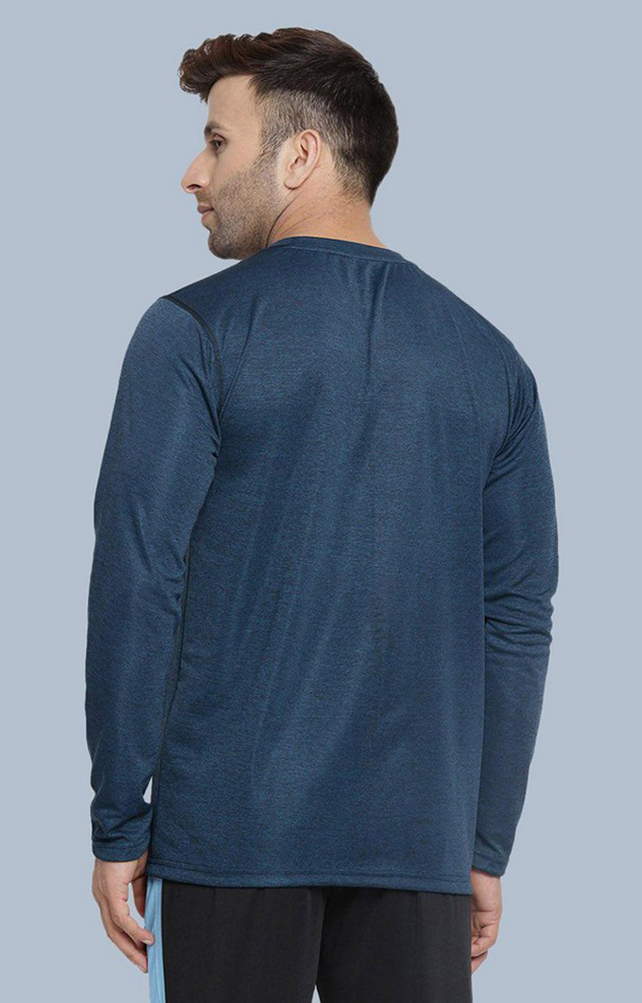 Men's Blue Melange Textured Polyester Activewear T-Shirt