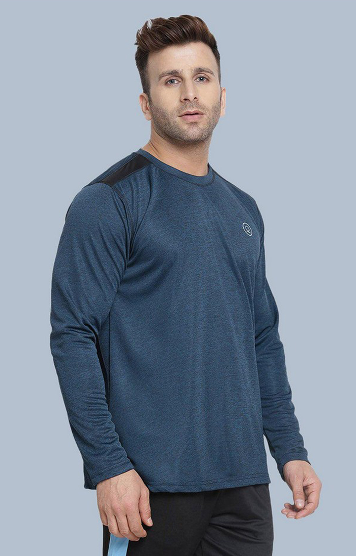 Men's Blue Melange Textured Polyester Activewear T-Shirt