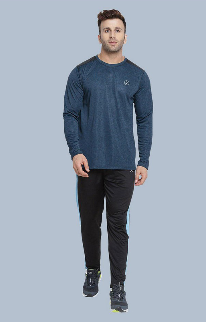 Men's Blue Melange Textured Polyester Activewear T-Shirt