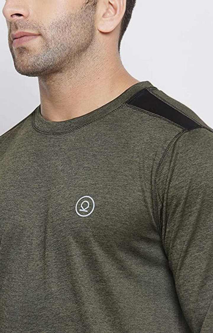 Men's Olive Green Melange Textured Polyester Activewear T-Shirt