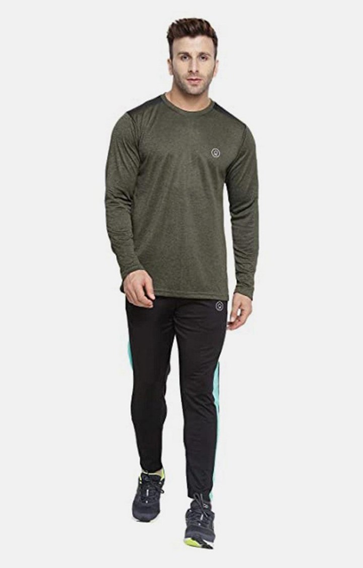 Men's Olive Green Melange Textured Polyester Activewear T-Shirt