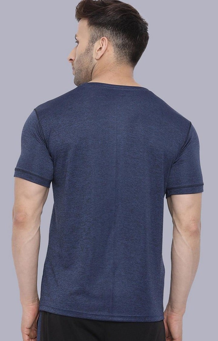 Men's Blue Melange Textured Polyester Activewear T-Shirt