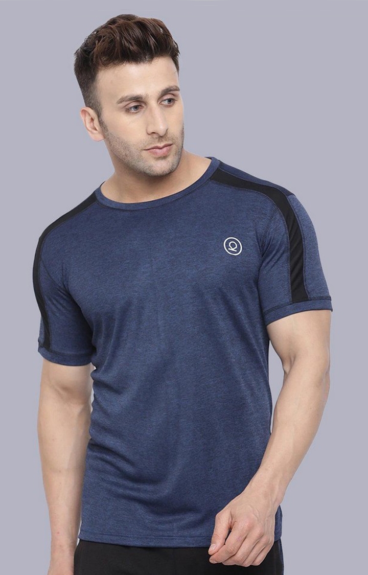 CHKOKKO | Men's Blue Melange Textured Polyester Activewear T-Shirt
