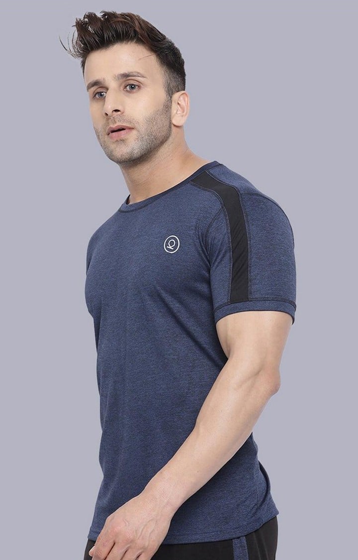 Men's Blue Melange Textured Polyester Activewear T-Shirt