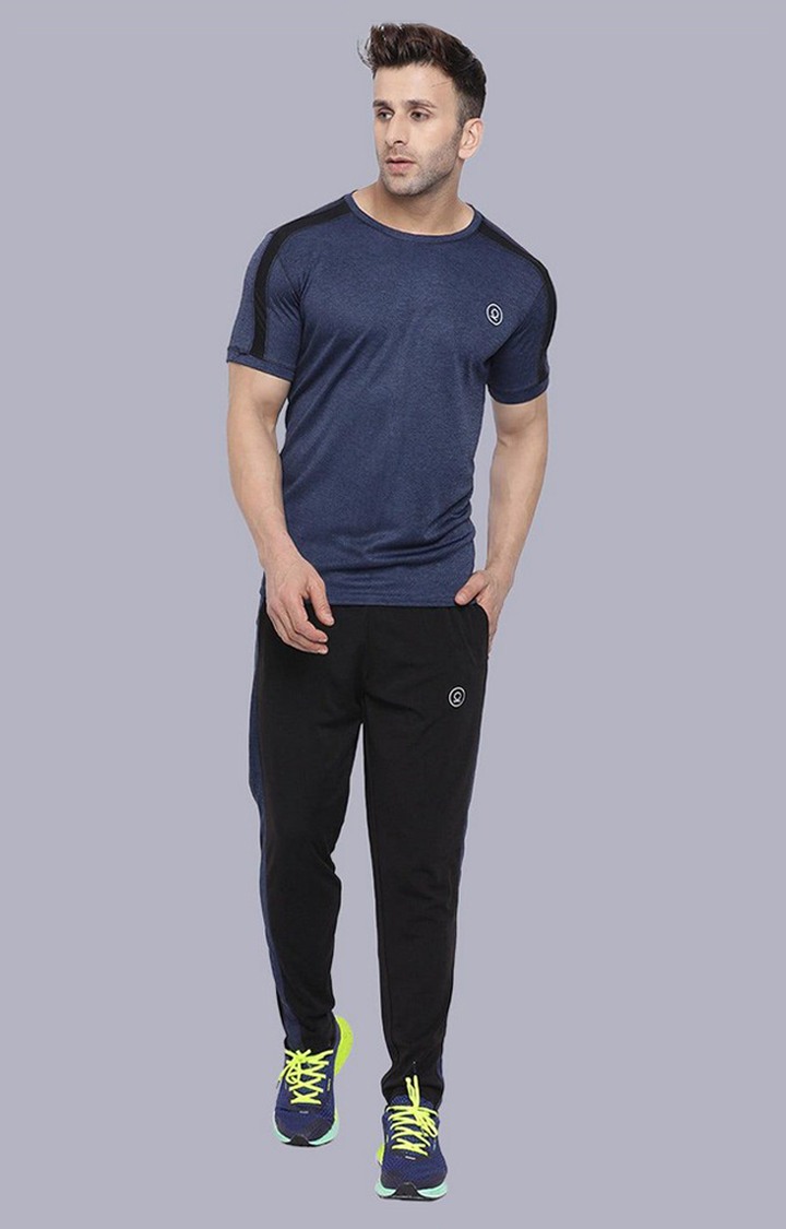 Men's Blue Melange Textured Polyester Activewear T-Shirt