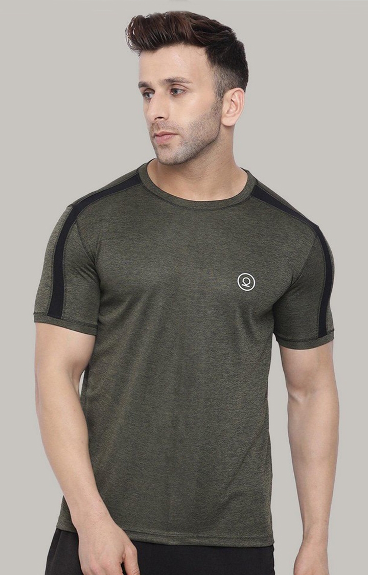 CHKOKKO | Men's Dark Grey Melange Textured Polyester Activewear T-Shirt