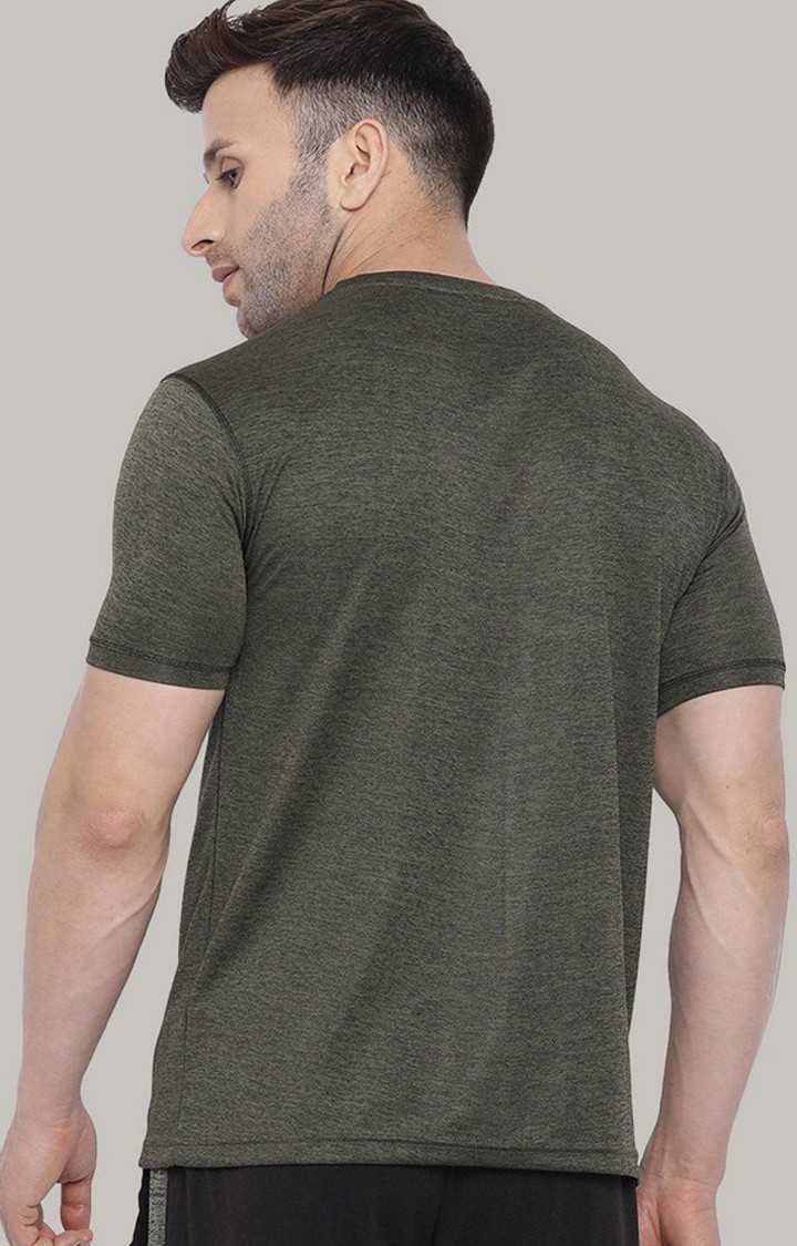 Men's Dark Grey Melange Textured Polyester Activewear T-Shirt