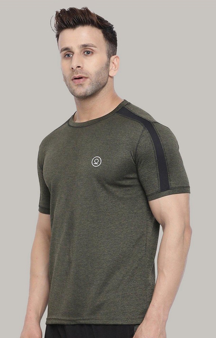 Men's Dark Grey Melange Textured Polyester Activewear T-Shirt