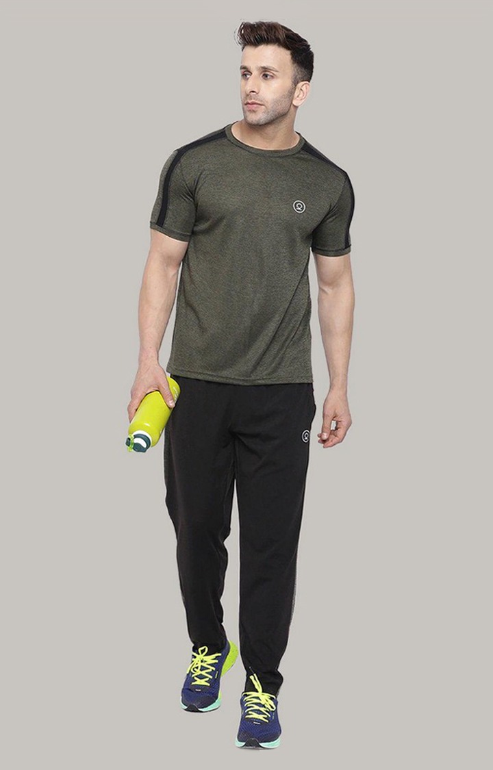 Men's Dark Grey Melange Textured Polyester Activewear T-Shirt