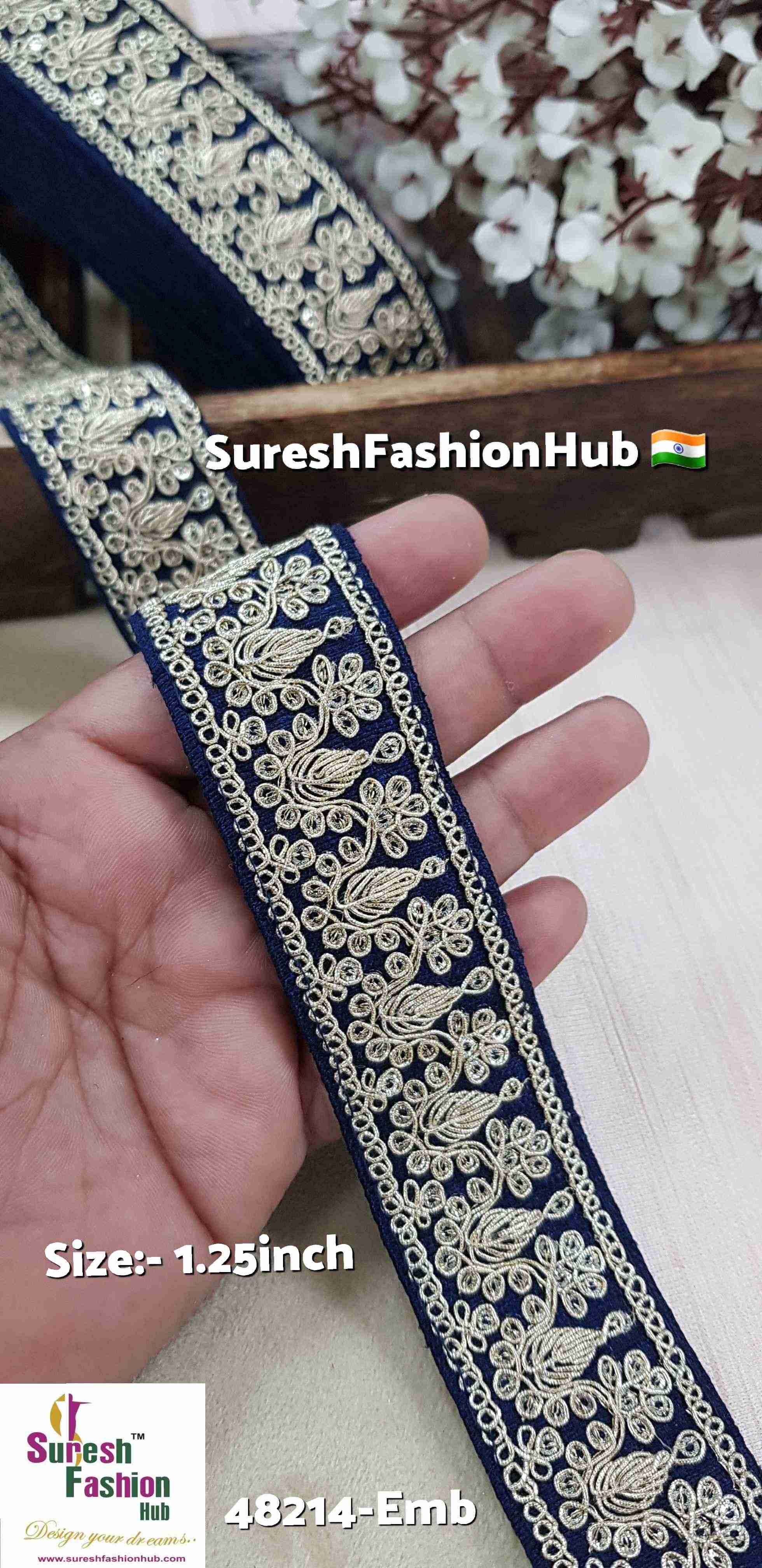 Navy Pearl & Sequence Fabric Lace