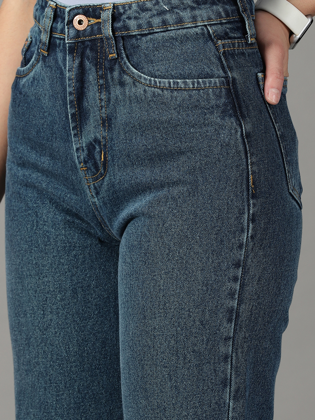 SHOWOFF Women's Stretchable Clean Look Blue Wide Leg Jeans