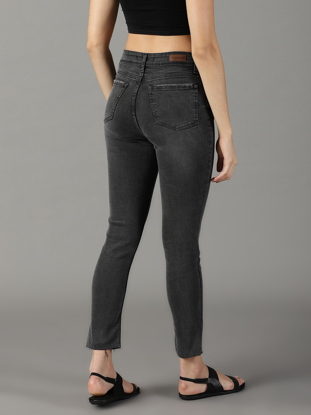 SHOWOFF Women Grey Solid  Slim Fit Jeans