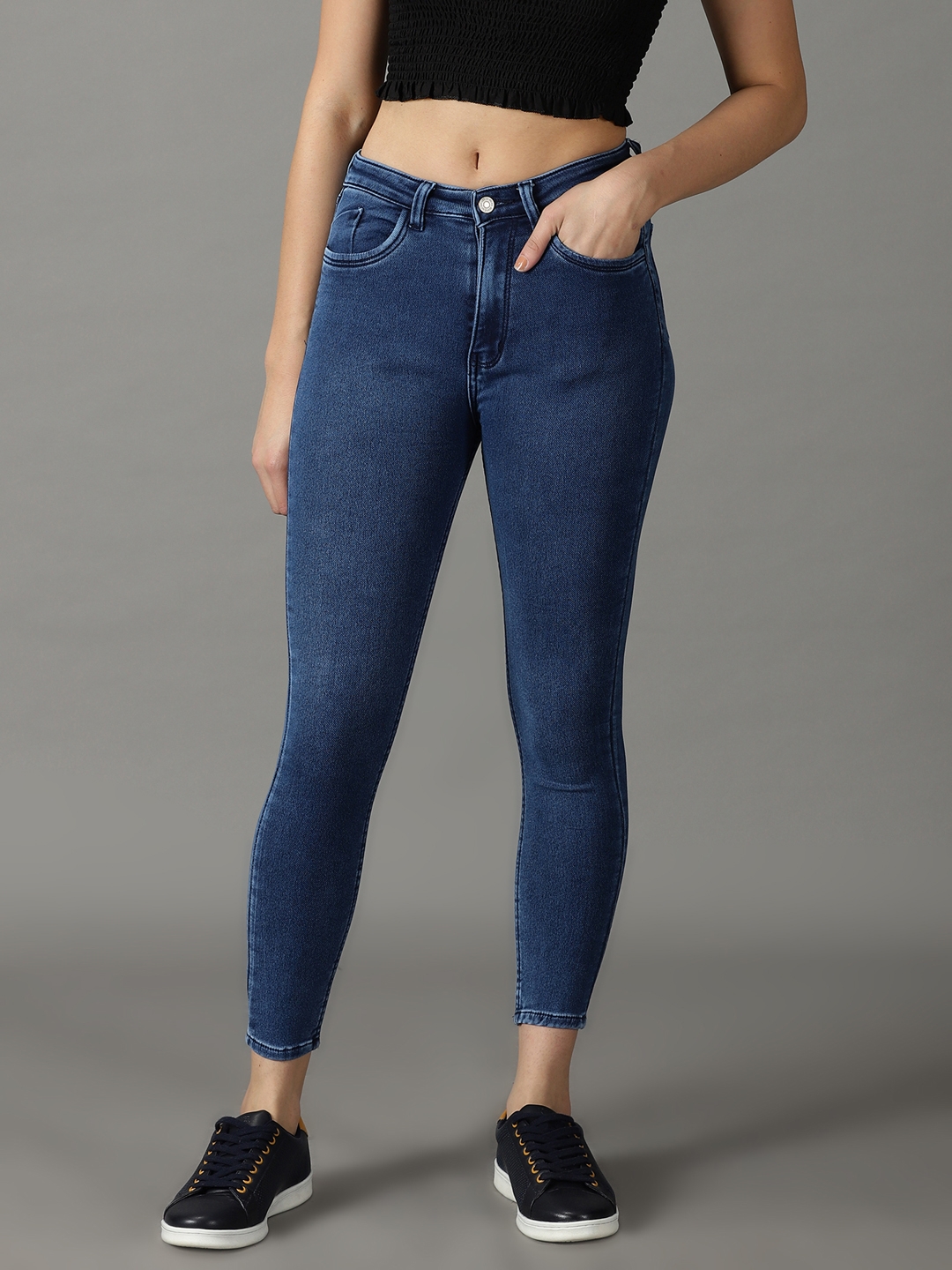 Showoff | SHOWOFF Women Navy Blue Solid  Skinny Fit Jeans 1
