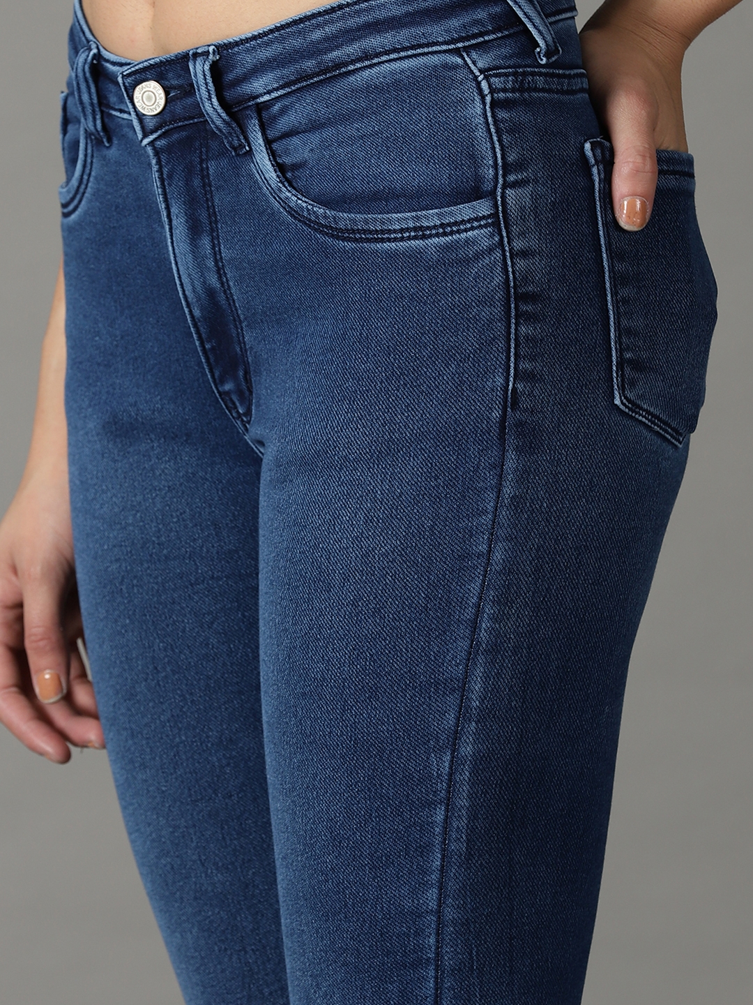 Showoff | SHOWOFF Women Navy Blue Solid  Skinny Fit Jeans 5