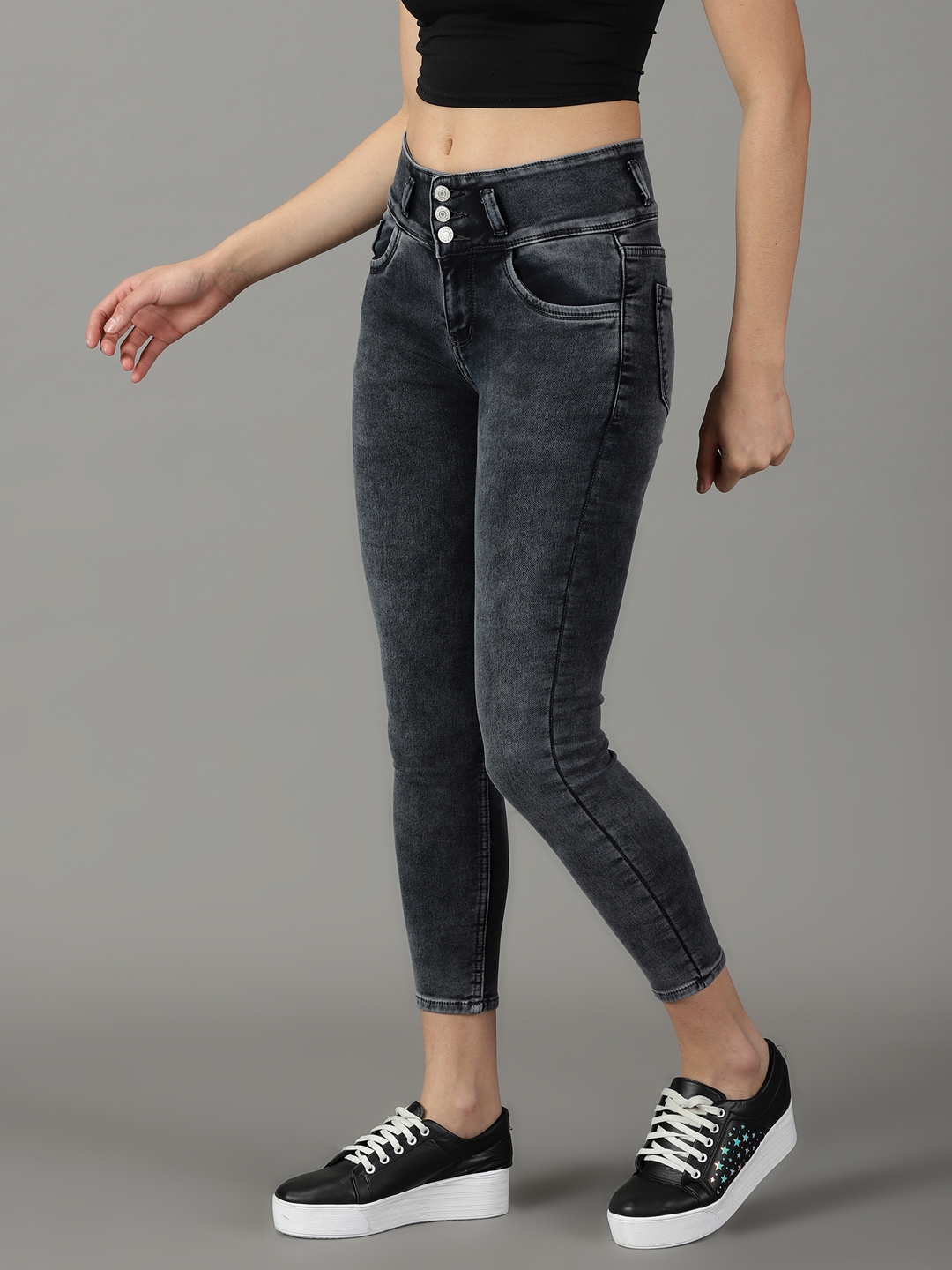 Showoff | SHOWOFF Women Grey Solid  Slim Fit Jeans 2