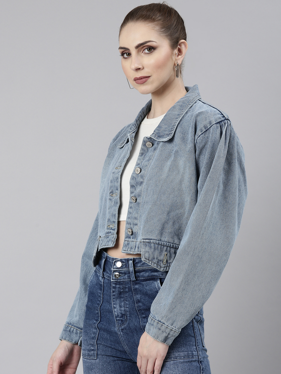 Blue solid denim jacket new arrivals