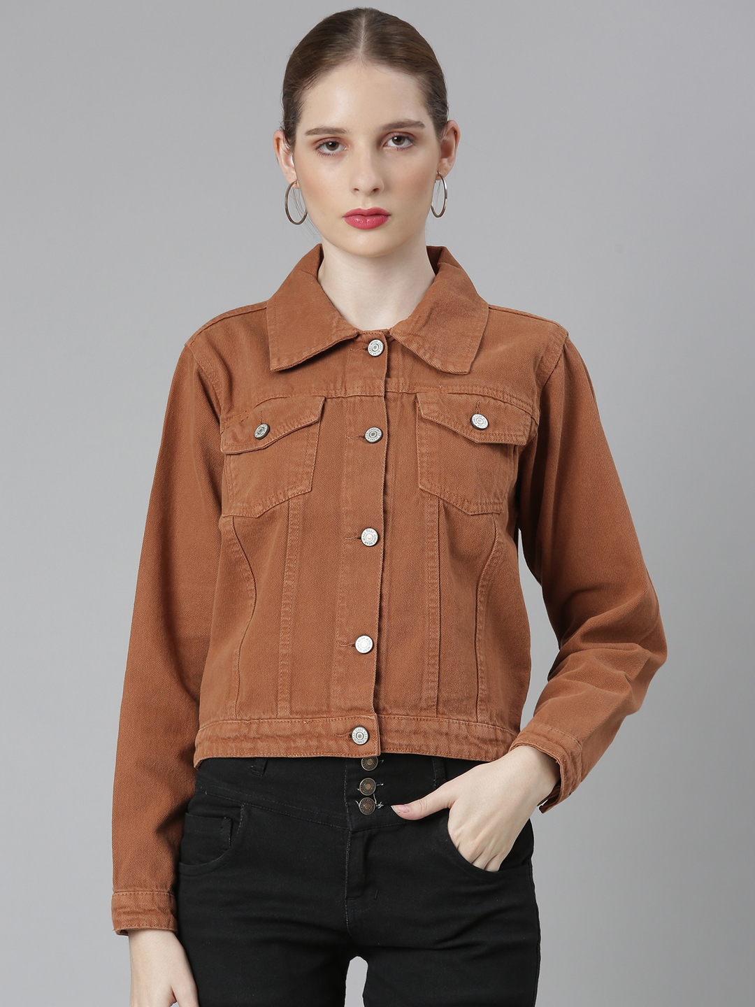 Camel denim jacket womens top