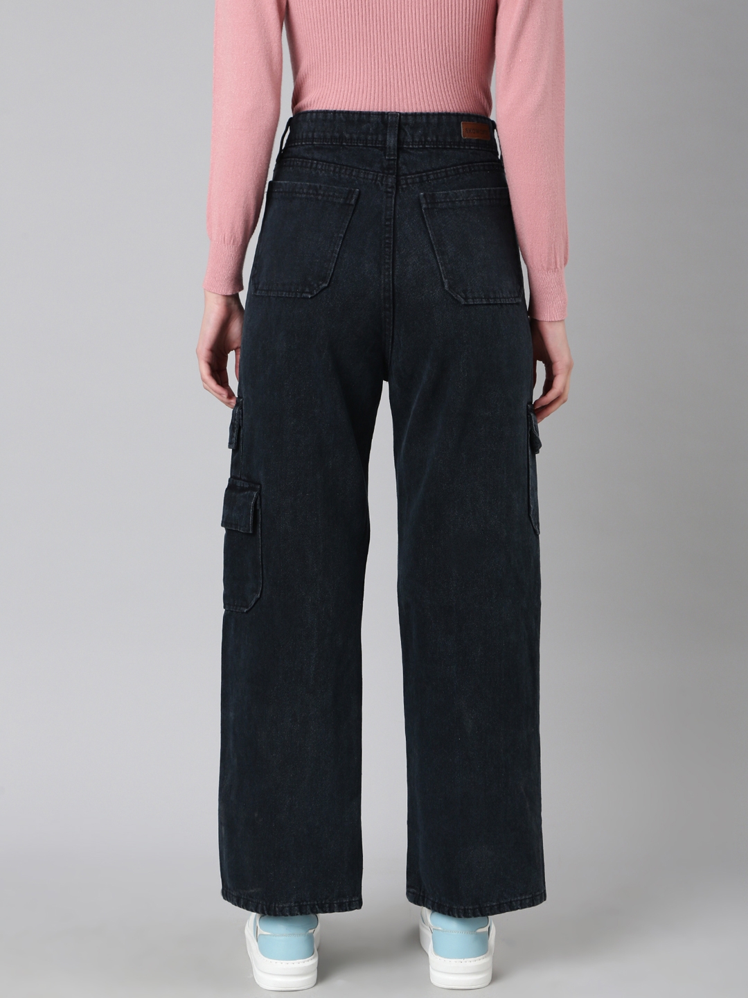 Buy SHOWOFF Women Clean Look Mid-Rise Blue Denim Cargo Jeans online