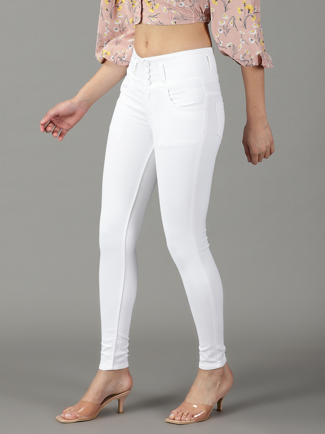 Showoff | SHOWOFF Women White Solid  Skinny Fit Jeans 2