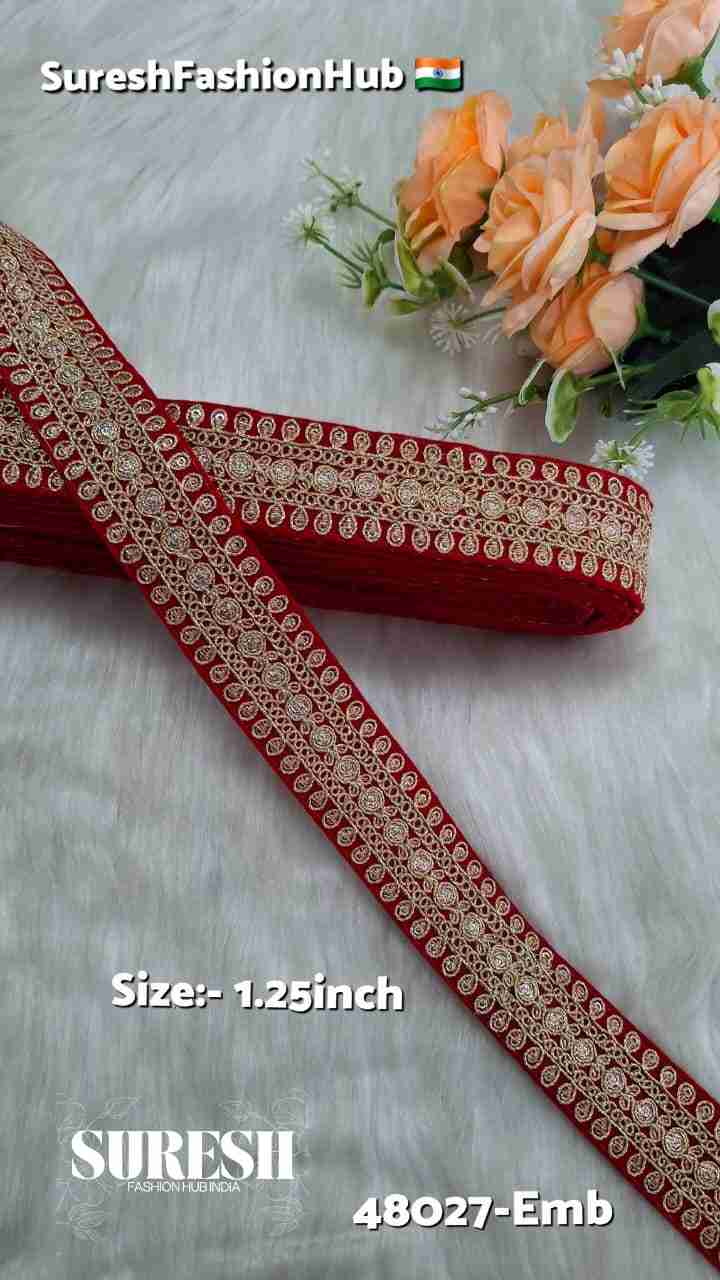 Red Floral Velvet Dori Sequin Lace – 48027-Emb