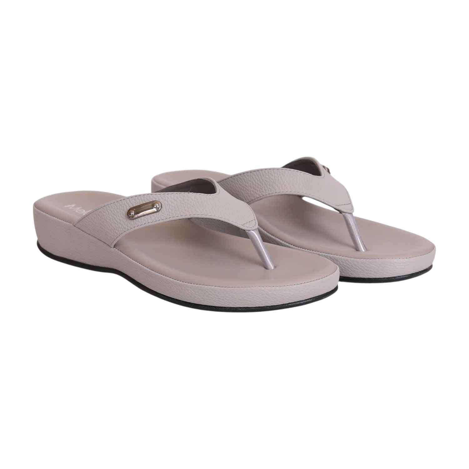 Women Gunmetal Thong Wedge Sandals