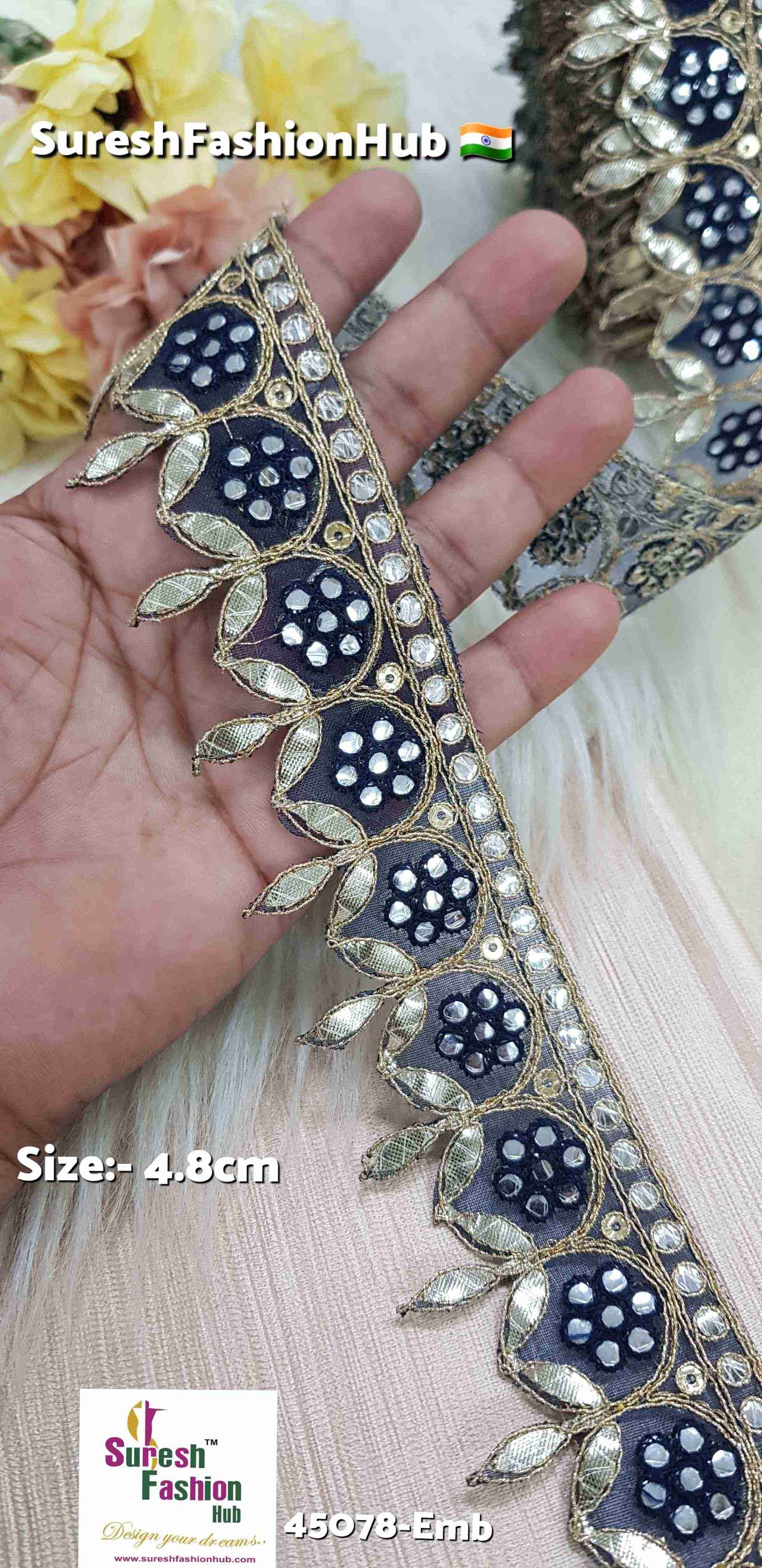 Navy Mirror Bloom Single-Cut Gota Lac