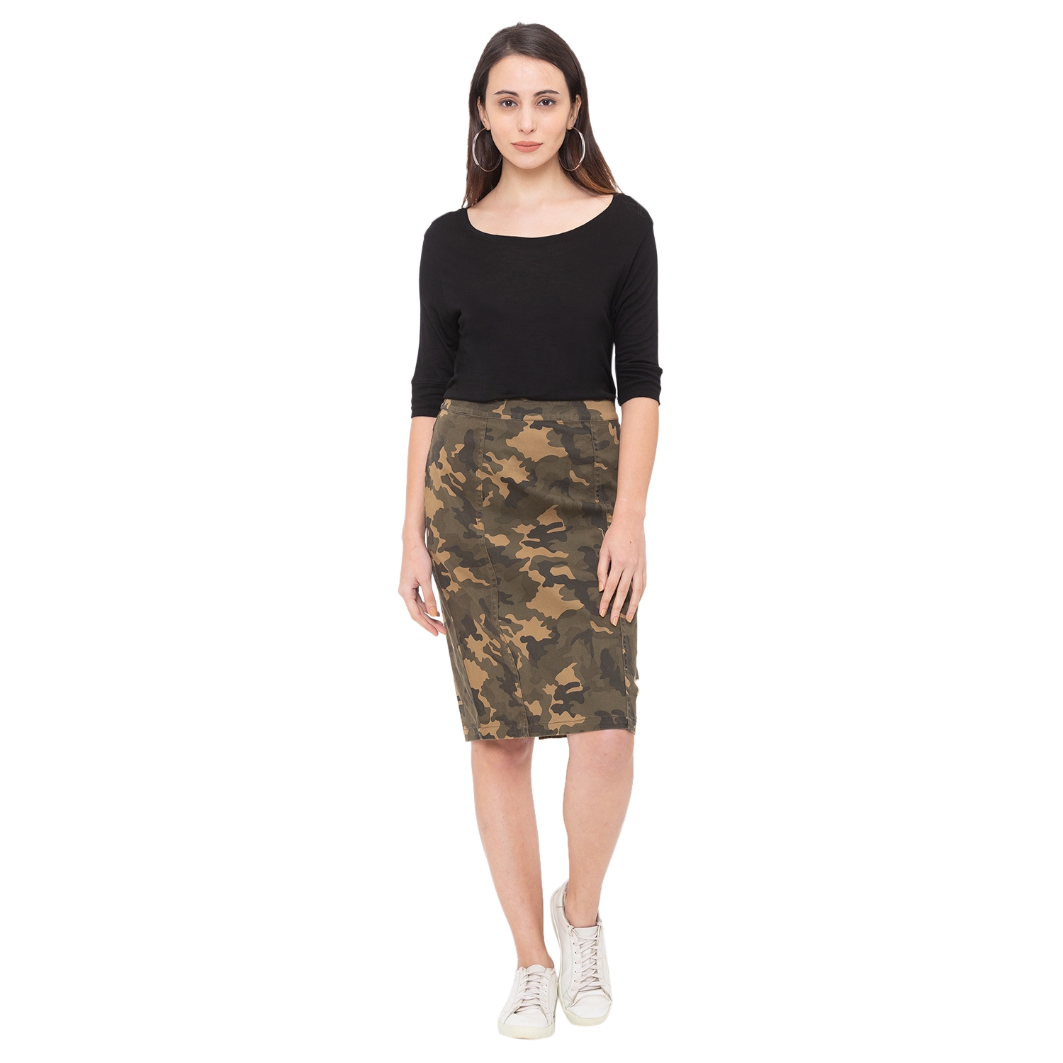 globus | Women's Green Cotton Camouflage Skirts 3