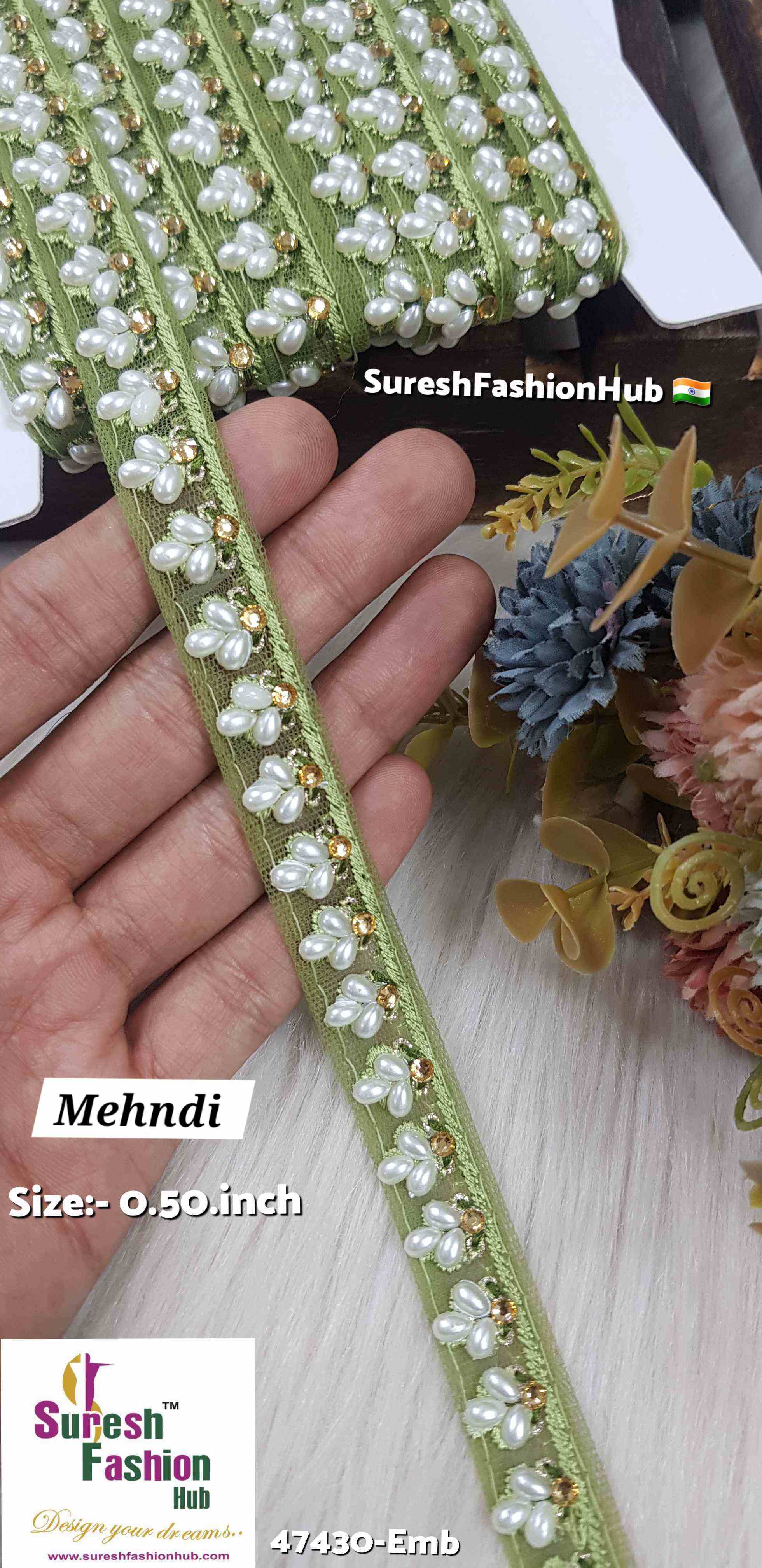 LuxeGlimmer Embroidered Trim Mehndi Color