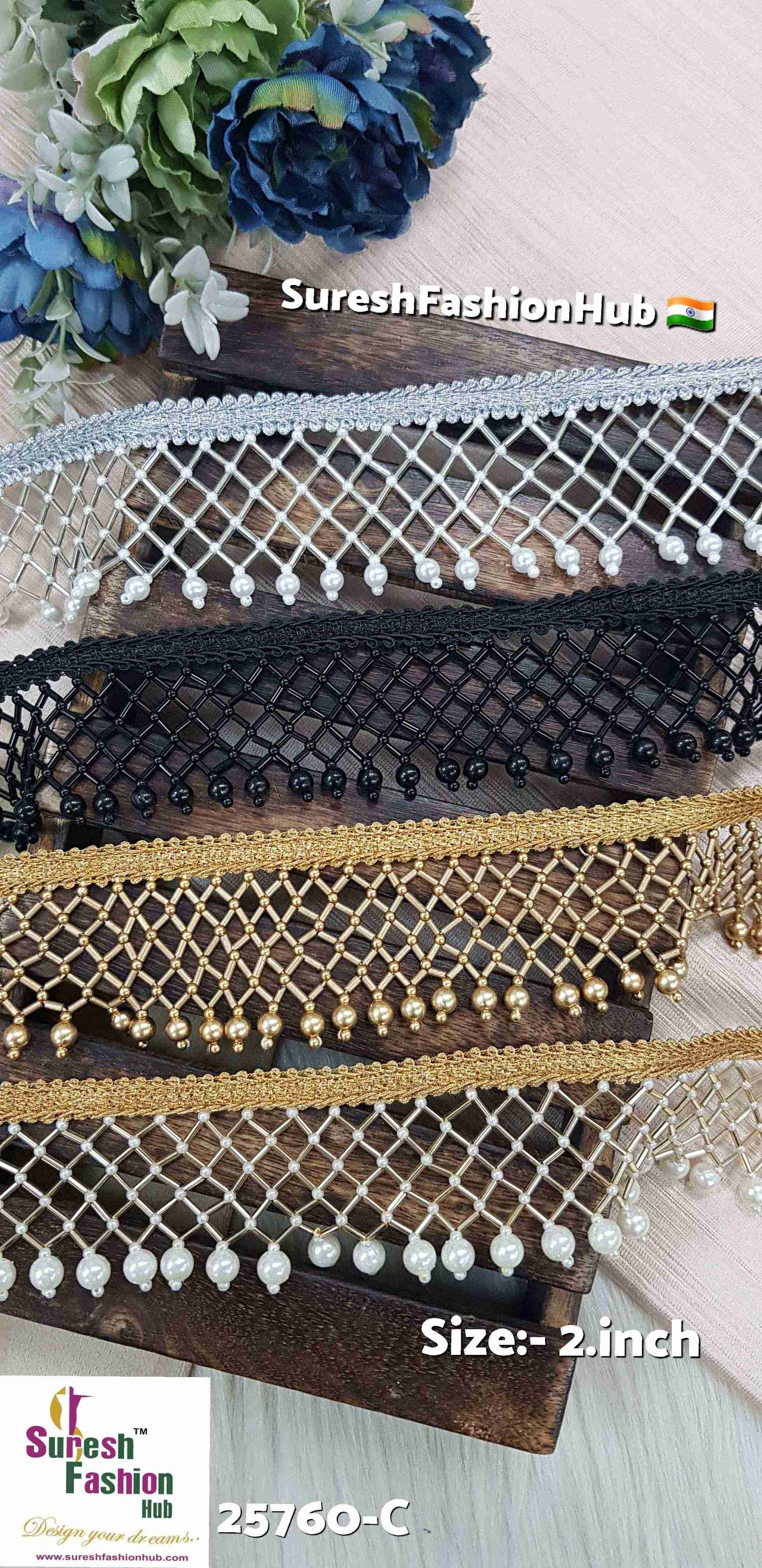 Black Handmade Beads, Kaddhana & Pearl Jhalar Lace
